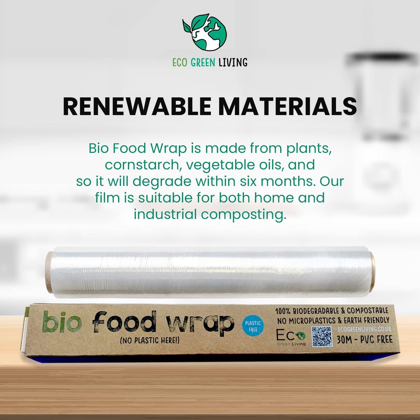 Compostable Cling Film - Zero Plastic - Recycled Packaging - 1 x 30m roll - Wholesale - EcoGreenLiving