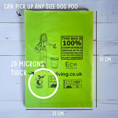 Compostable Dog Waste Bags - EGL - 3 x 4 Rolls of 15 Bags - 180 Bags - EcoGreenLiving