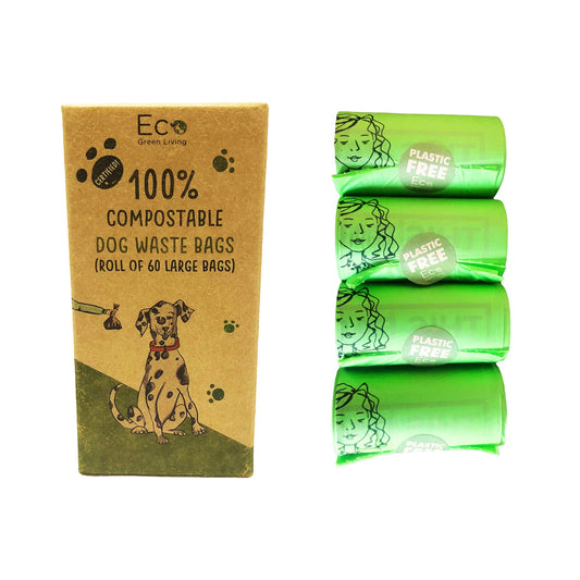 Compostable Dog Waste Bags - EGL - 4 Rolls of 15 Bags - 60 Bags - Eco Green Living