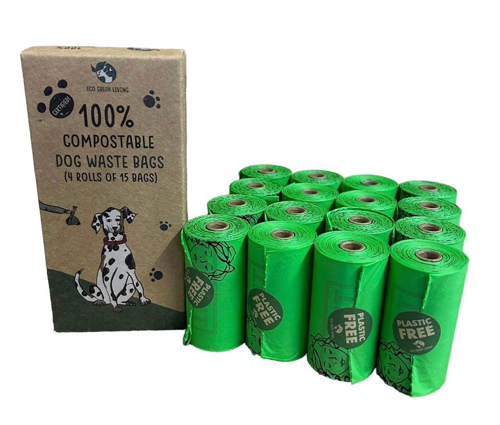 Compostable Dog Waste Bags - EGL - 4 x 4 Rolls of 15 Bags - 240 Bags - EcoGreenLiving