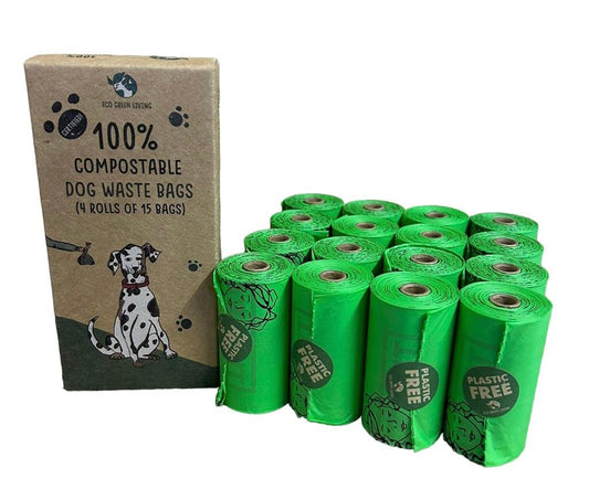 Compostable Dog Waste Bags - EGL - 4 x 4 Rolls of 15 Bags - 240 Bags - EcoGreenLiving