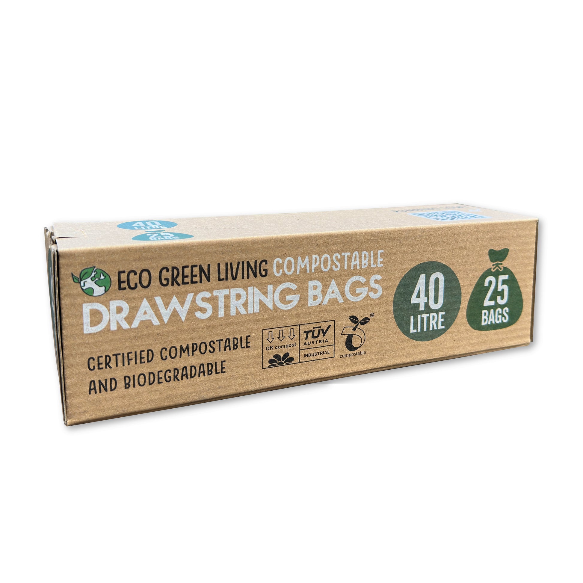 Compostable Drawstring Bin Bags | 40 Litre (25 bags) - EcoGreenLiving