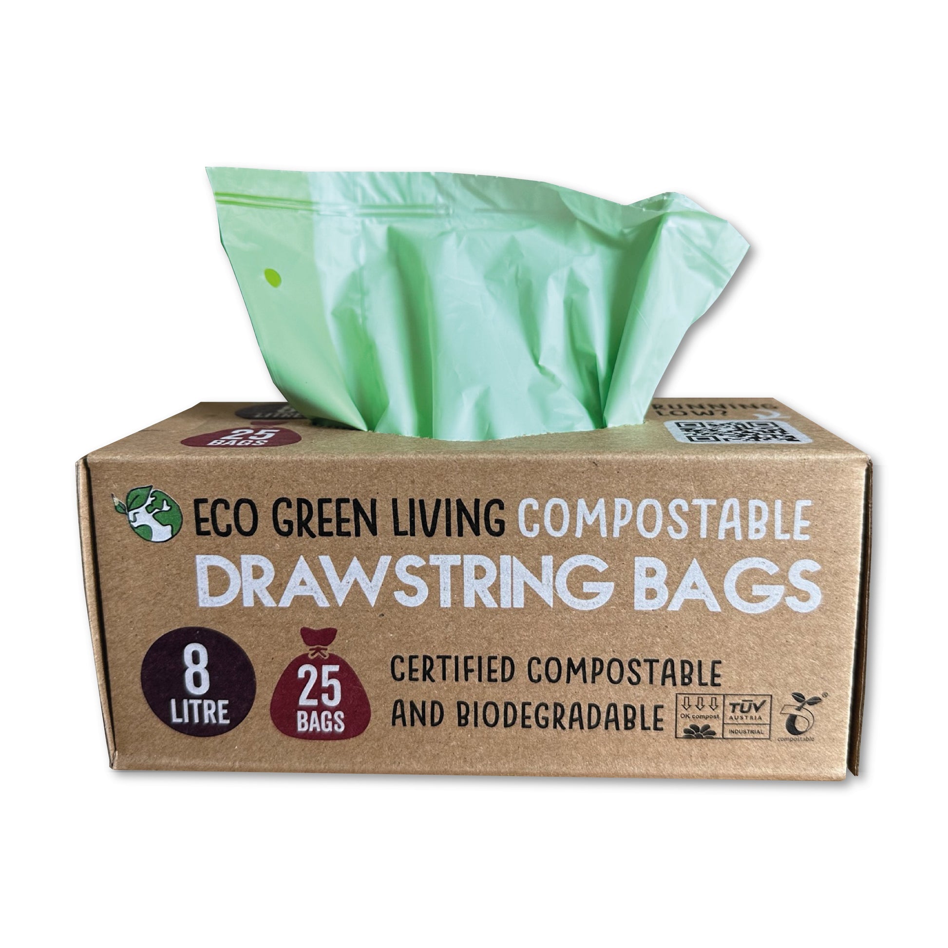 Compostable Drawstring Bin Bags | 8 Litre (25 bags) - EcoGreenLiving