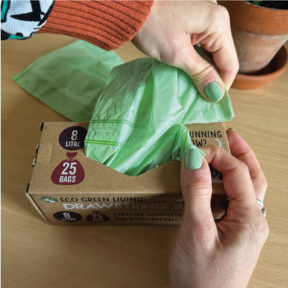 Compostable Drawstring Bin Bags | 8 Litre (25 bags) - EcoGreenLiving