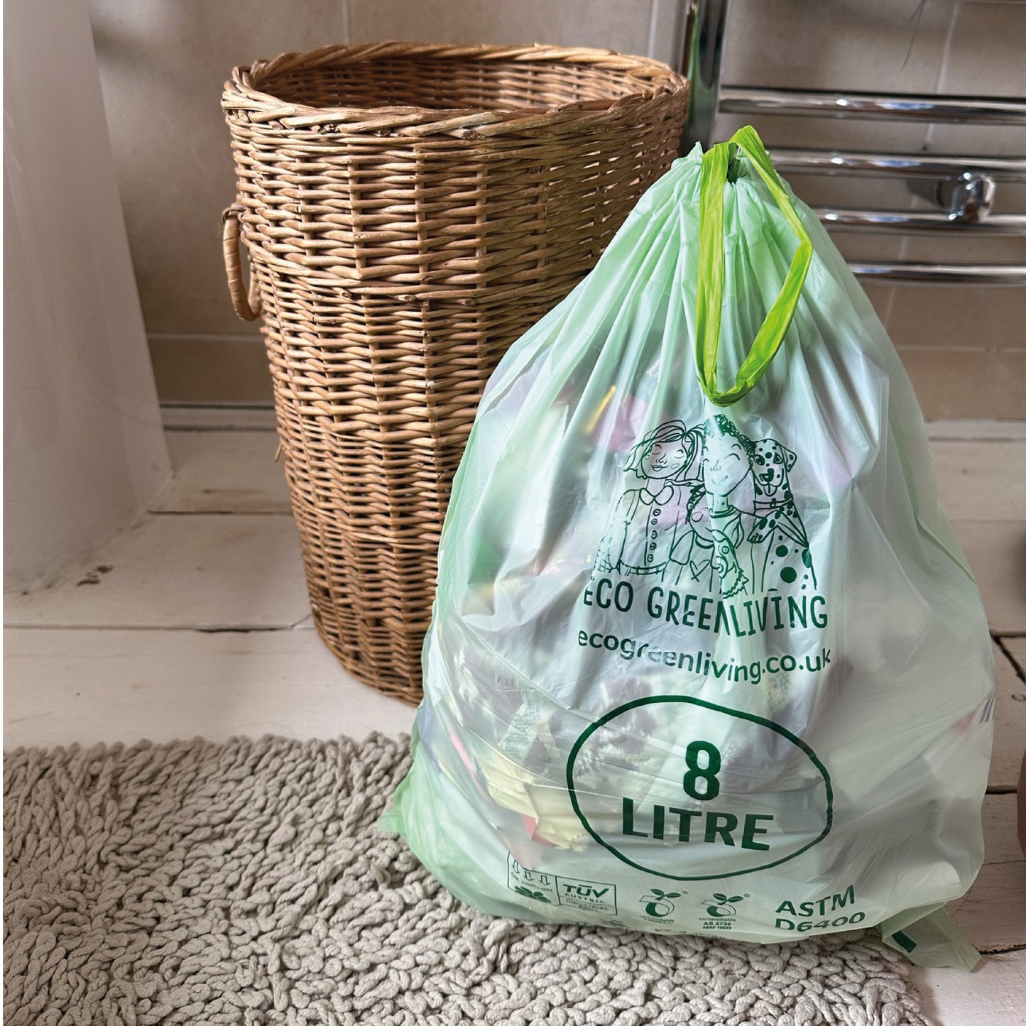 Compostable Drawstring Bin Bags | 8 Litre (25 bags) - EcoGreenLiving