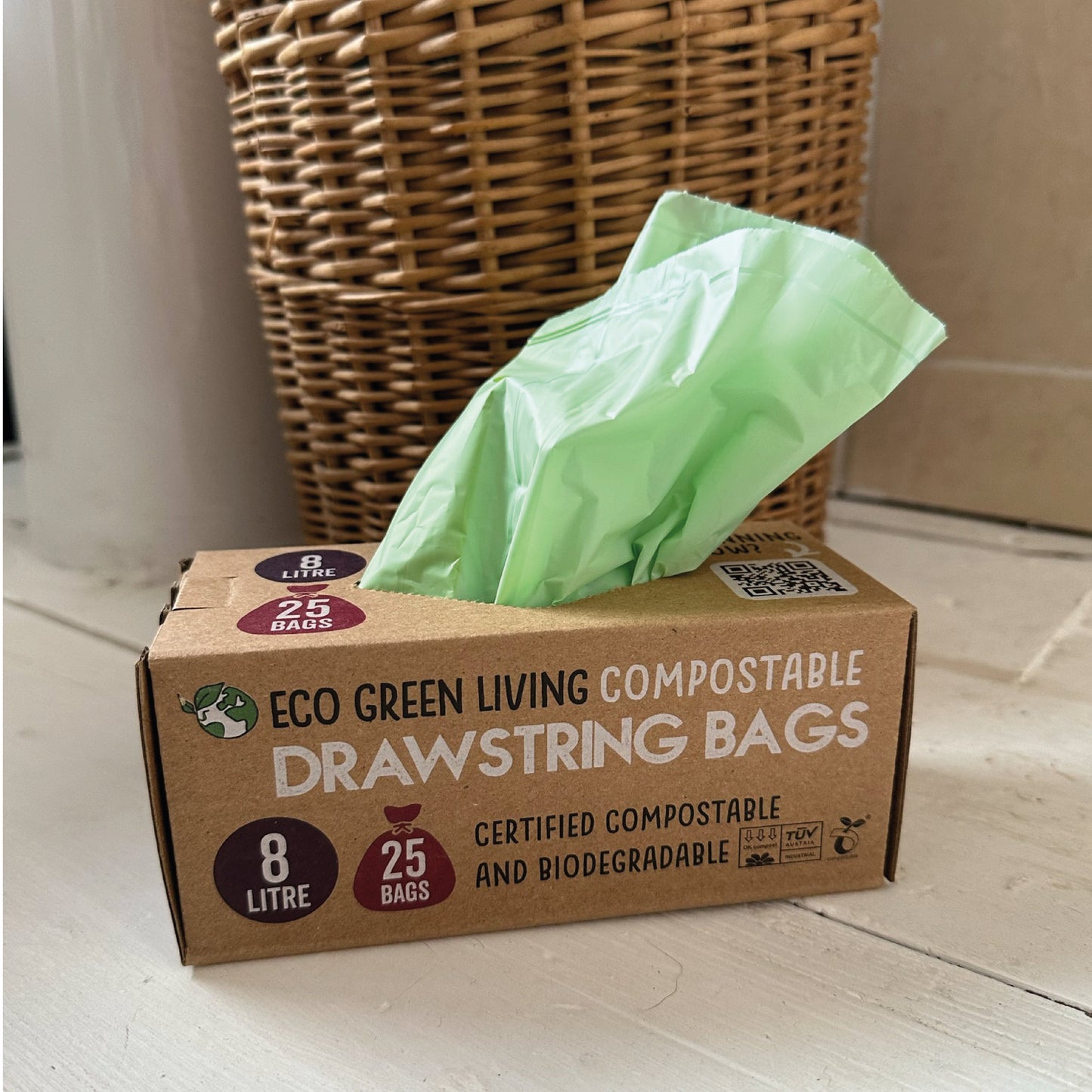 Compostable Drawstring Bin Bags | 8 Litre (25 bags) - EcoGreenLiving