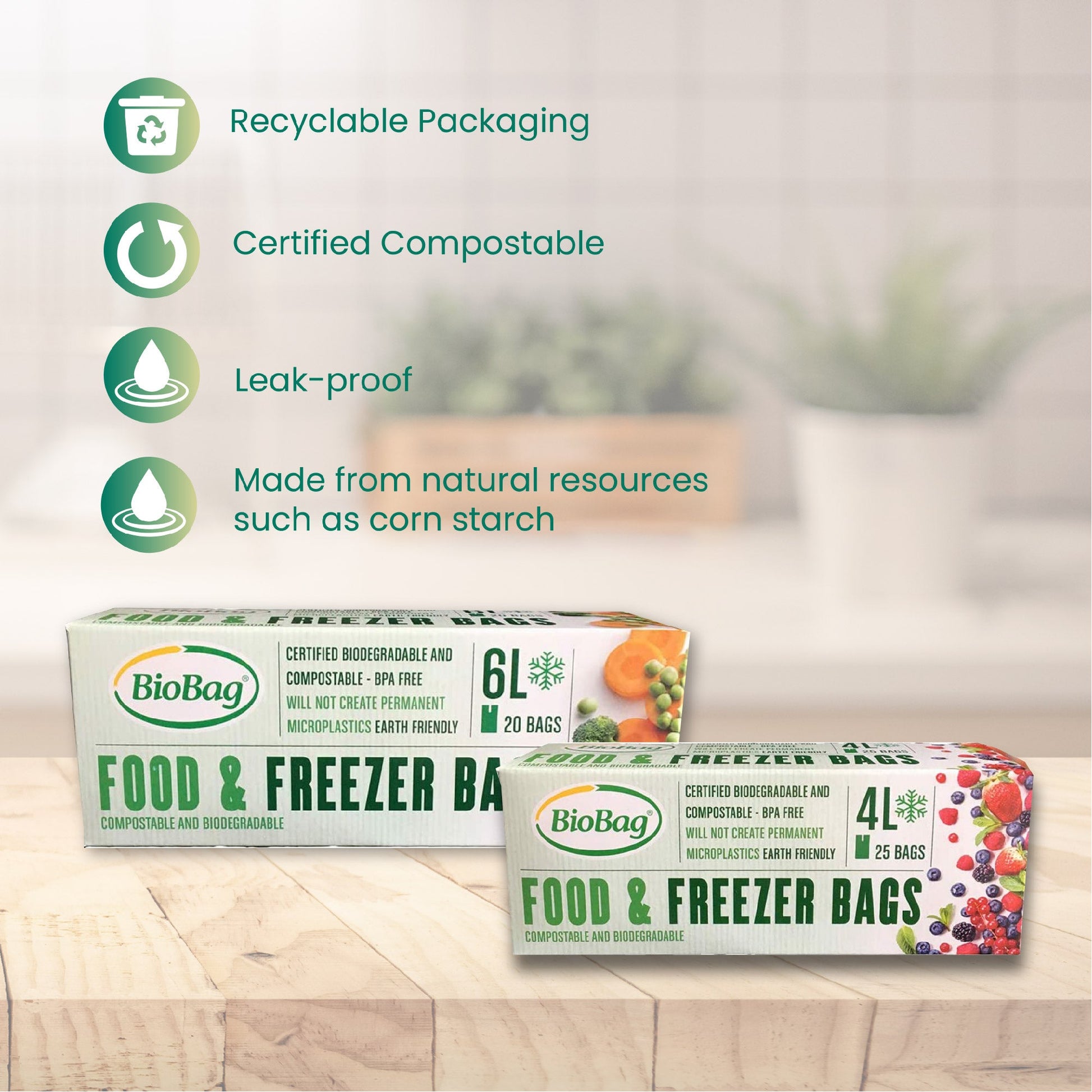 Compostable Freezer Bags Selection box - 4 Litre & 6 Litre - Eco Green Living