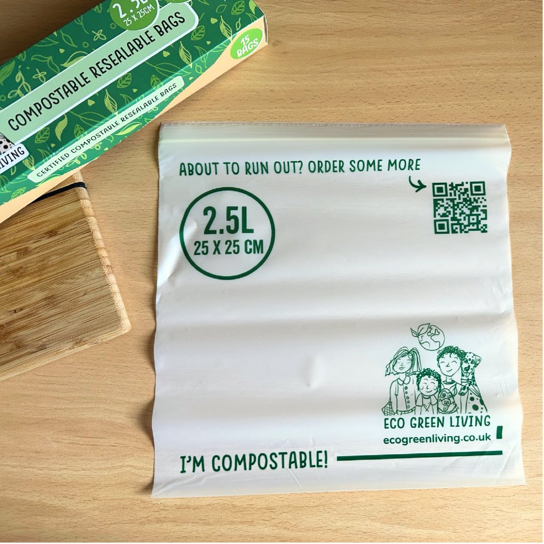 Compostable Resealable Zip lock Bags Large | 2.5 Litre (15 bags) - EcoGreenLiving