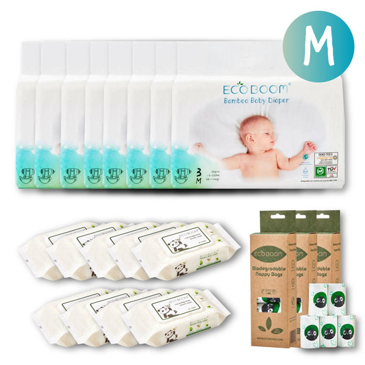 Eco Parenting Bundle- 2 Months Supply of Nappies, Nappy Bags and Baby Wipes (Medium) - Eco Green Living