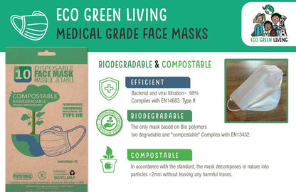 Face Masks, Certified Compostable, Medical Grade, Type 2 - Eco Green Living