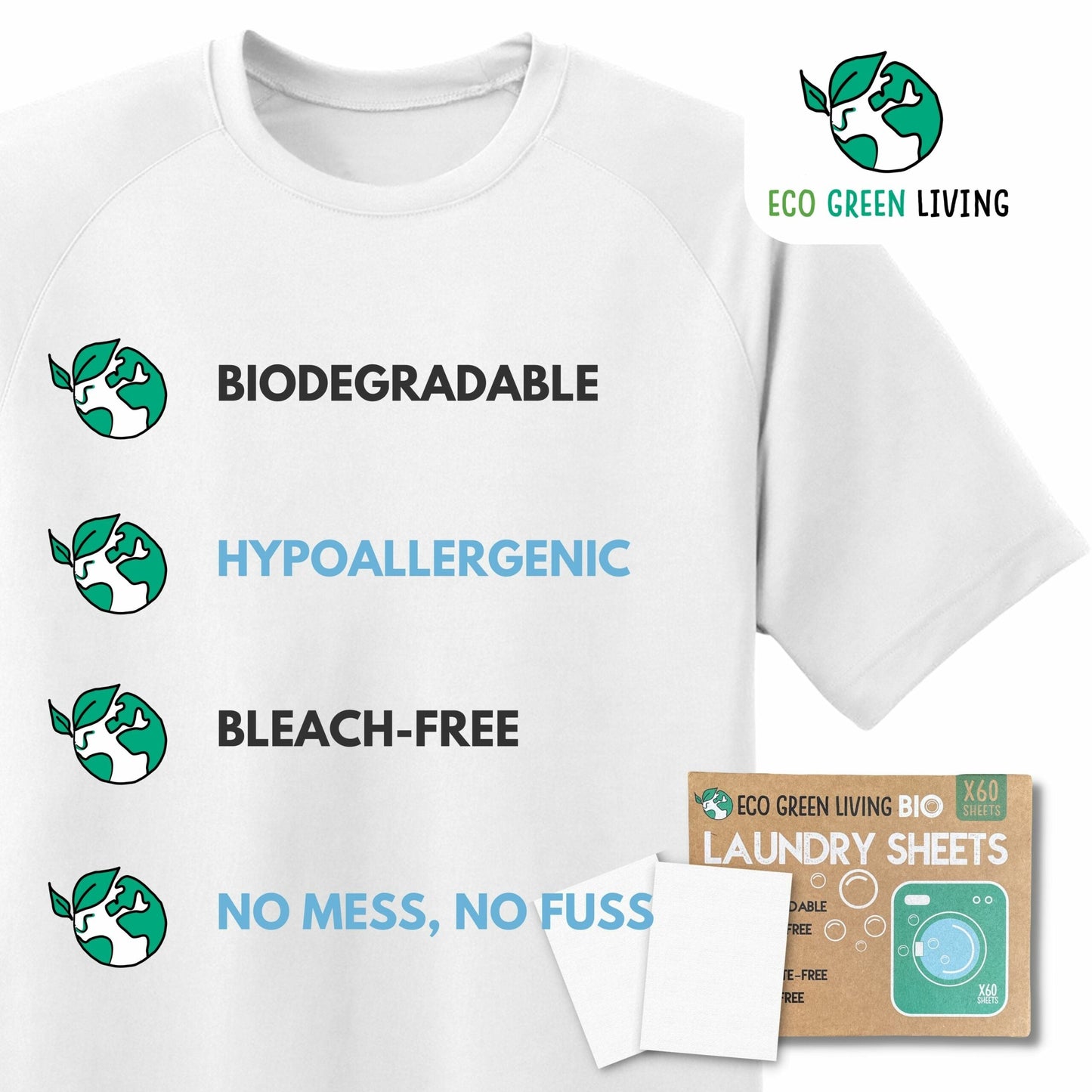 Laundry Detergent Sheets x 60 (Fragrance-Free) Eco Green Living - Eco Green Living