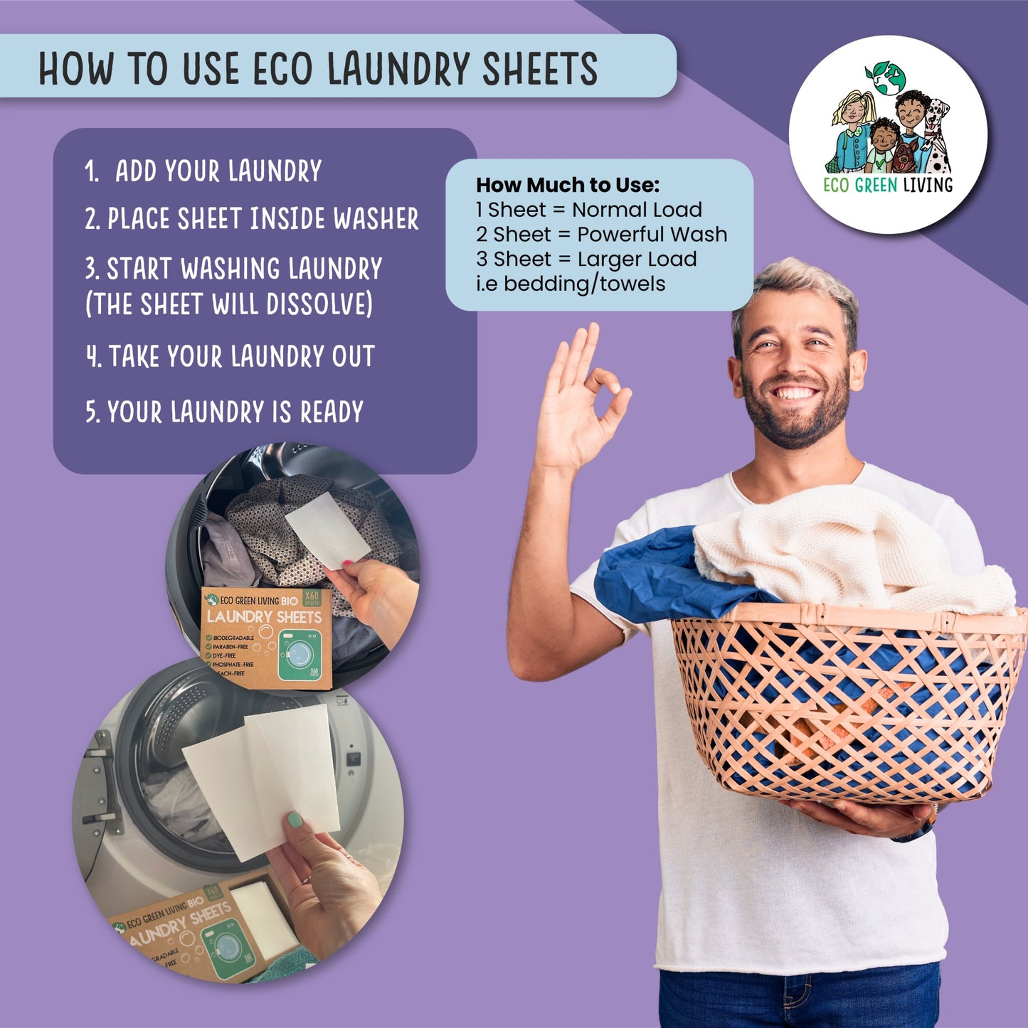 Laundry Detergent Sheets x 60 (Lavender) Eco Green Living - EcoGreenLiving