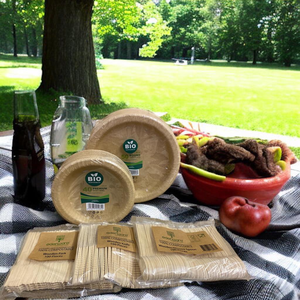 Party Pack of Compostable Plates, Bowls, Knives, Forks and Spoons - EcoGreenLiving